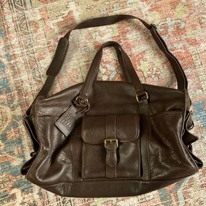 Zara genuine leather duffel bag brown lightly used excellent condition